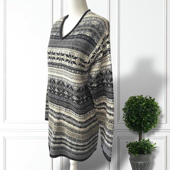 Lane Bryant Fair Isle Blue Tunic Sweater Wool Blend V Neck Venezia SZ 22/24 - Picture 3 of 10